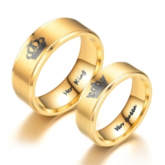 Acero De Titanio Oro De Doble Paso Reina King Queen Anillo De Corona Mayorista