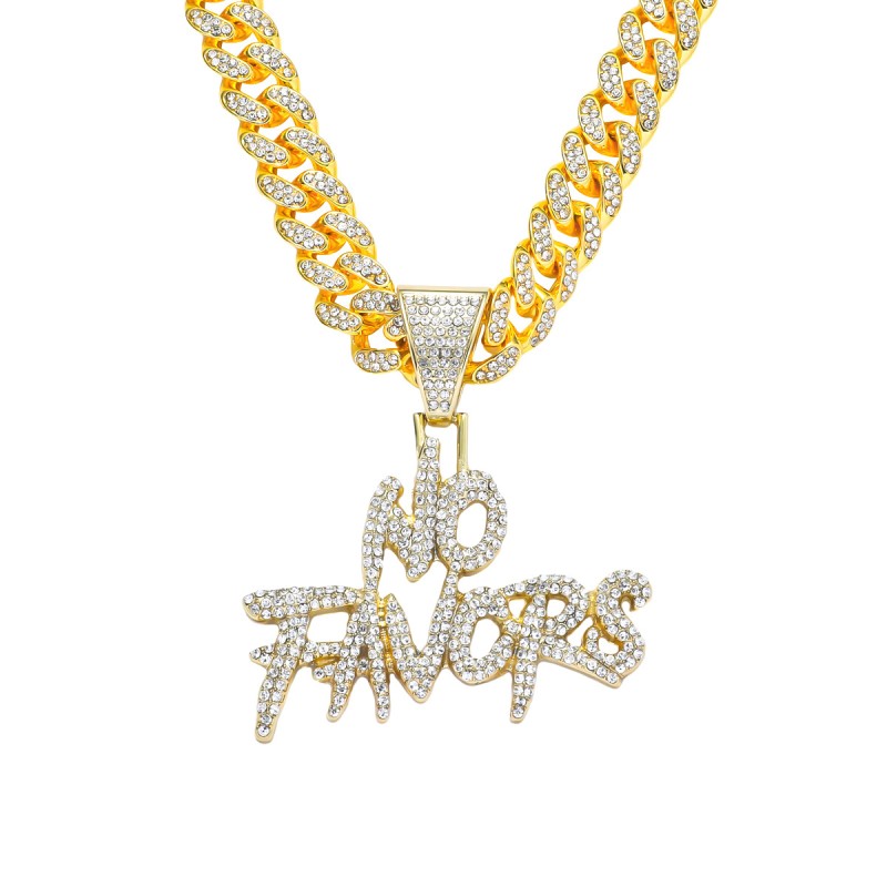 Double Row Letter NO FAVORS Full Diamond Pendant Necklace Men's Cuban Chain Wholesaler