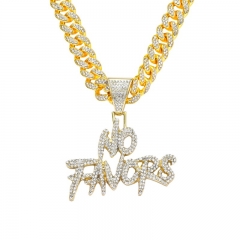 Double Row Letter NO FAVORS Full Diamond Pendant Necklace Men's Cuban Chain Wholesaler