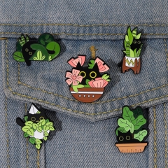 Cartoon Potted Plant Black Cat Series All-match Bag Clothing Coat Badge Wholesaler