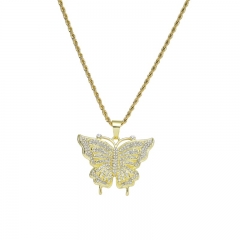 Hip Hop Full Diamond Dragonfly Colgante Collar De Acero De Titanio Mujer HIPHOP Collar De Estilo Punk Joyería Mayorista
