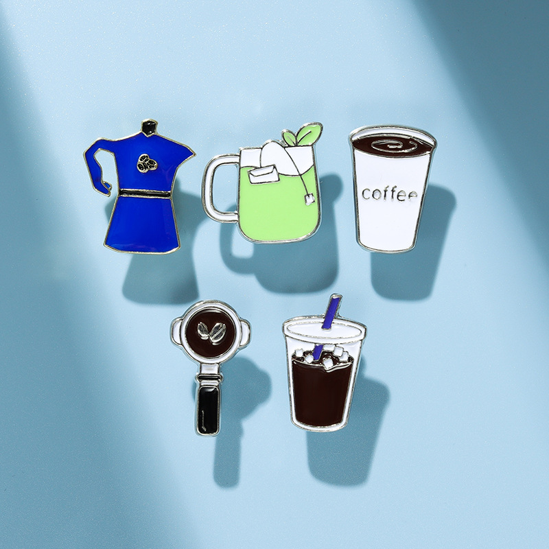 Japanese And Korean Coffee Machine Drop Oil Brooch Milk Tea Cup Pin Coat Hat Bag Accessories Corsage Wholesaler