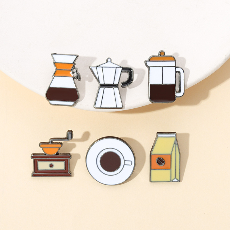 French Warm Tone Coffee Full Set Appliance Brooch Cup Milk Box Shape Design Accessories Badge Wholesaler