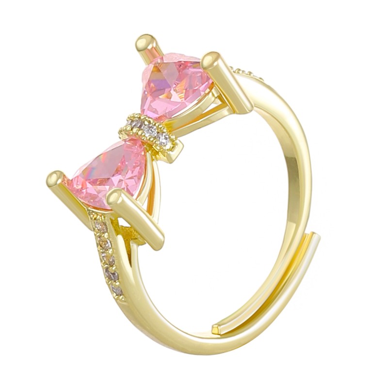 Anillo Ajustable Con Lazo De Circón Rosa Mayorista