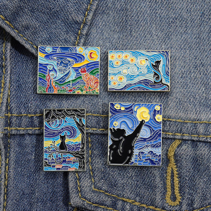 Black Cat Funny Van Gogh Metal Badge Bag Accessories Wholesaler