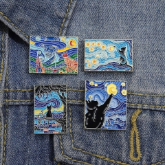 Black Cat Funny Van Gogh Metal Badge Bag Accessories Wholesaler