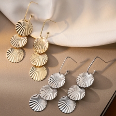 Silver Needle Metal Shell Earrings Geometric Round Long Earrings Geometric Round Earrings Wholesalers