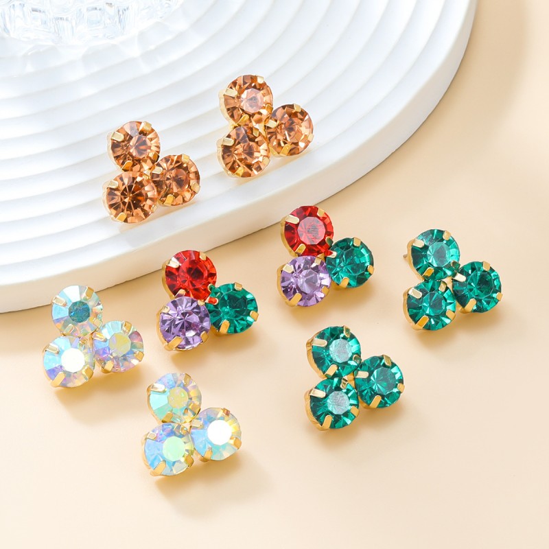 Colored Diamond Multi-layer Round Flower Stud Earrings Wholesalers