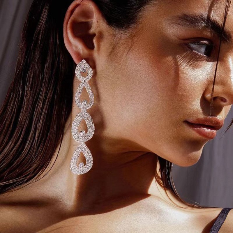 Multi-layer Drop-shaped Full-diamond Long Earrings Wholesalers