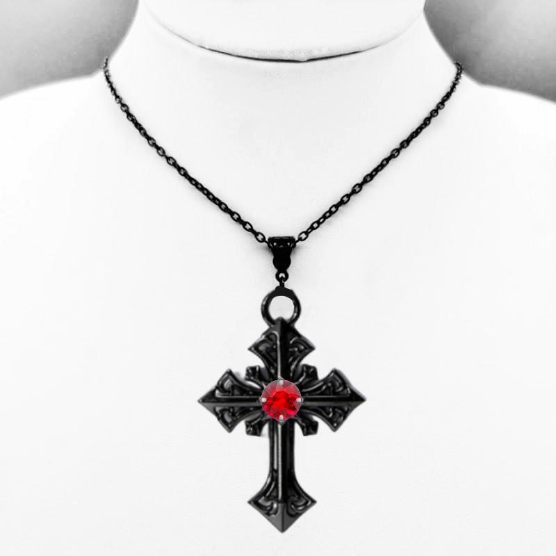 Gothic Punk Ruby Cross Necklace Wholesaler