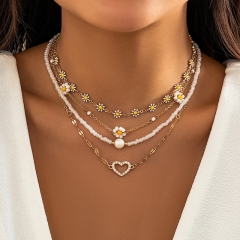 Heart-shaped Full Diamond Pearl Daisy Set Necklace Wholesalers