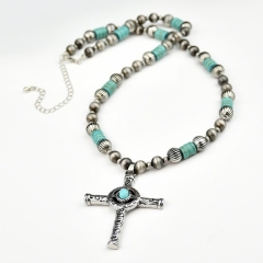 Sellwire Round Bead Turquoise Cross Necklace Wholesaler