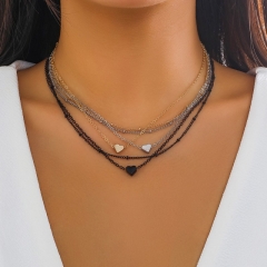 Geometric Ballpoint Chain Heart-shaped Multilayer Necklace Female Wholesaler