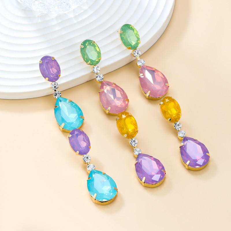 Colored Diamond Oval Drop Shaped Color Matching Earrings Wholesalers