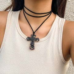 Black Chenille Choker Cross Neck Ring Wholesaler