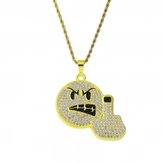 Emoji Angry Vertical Middle Finger Expression Full Diamond Pendant Cuban Necklace Wholesaler