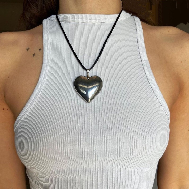 Glass Heart Pendant Black Leather Rope Necklace Wholesaler