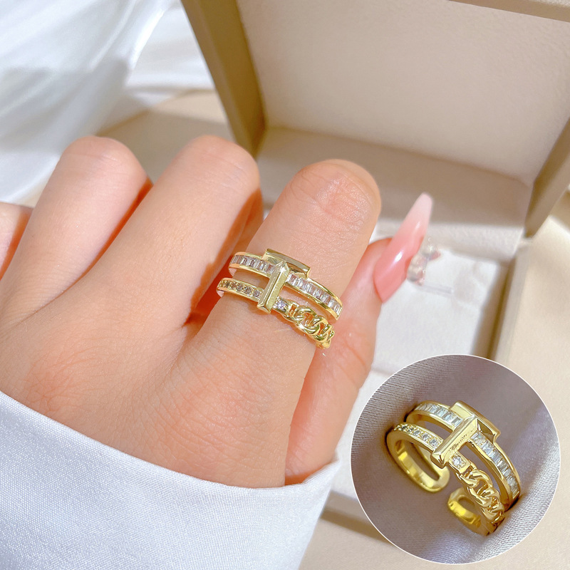 Chain Full Diamond Ring Opening Adjustable Couple Pair Ring Wholesaler