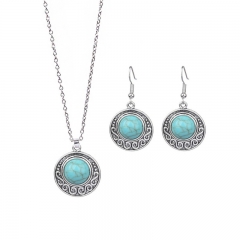 Ethnic-style Round Diamond Pendant Necklace And Earring Set Wholesaler