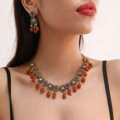 Retro Goteo De Aceite Collar De Diamantes De Imitación Conjunto De Pendientes Al Por Mayor