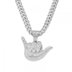 Wish Amazon Hot New Hip Hop Gesture Full Diamond Pendant Necklace Men's Cool Cuban Chain Accessories