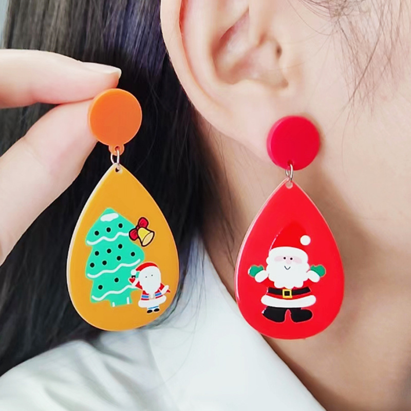 Christmas Drop Shaped Christmas Tree Old Man House Acrylic Earrings Wholesaler