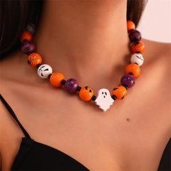 Halloween Spherical Spider Ghost Face Necklace Wholesalers