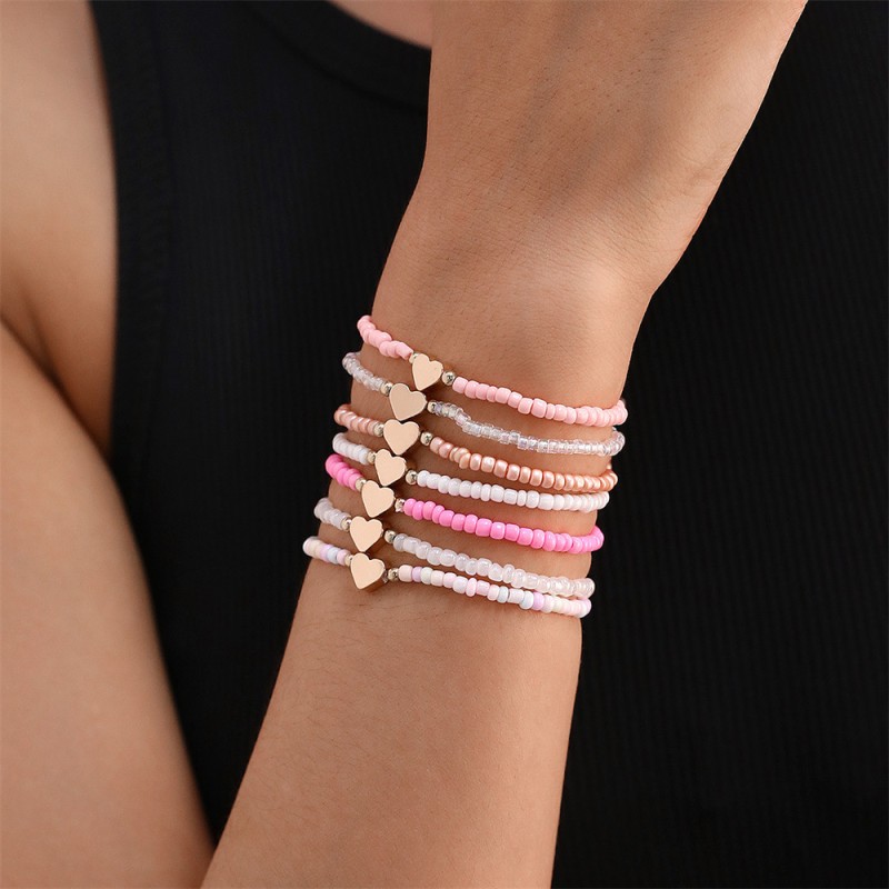 Metal Heart Rice Beads Bracelet Seven-piece Wholesaler