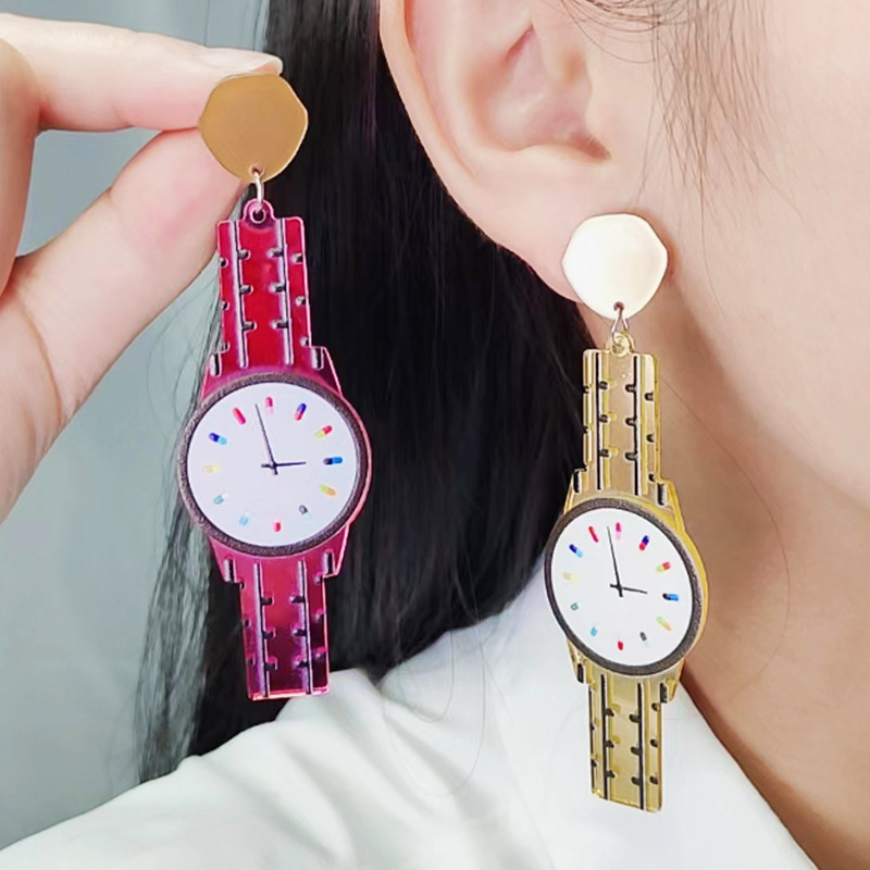 Acrylic Mirror Watch Printed Earrings Wholesalers