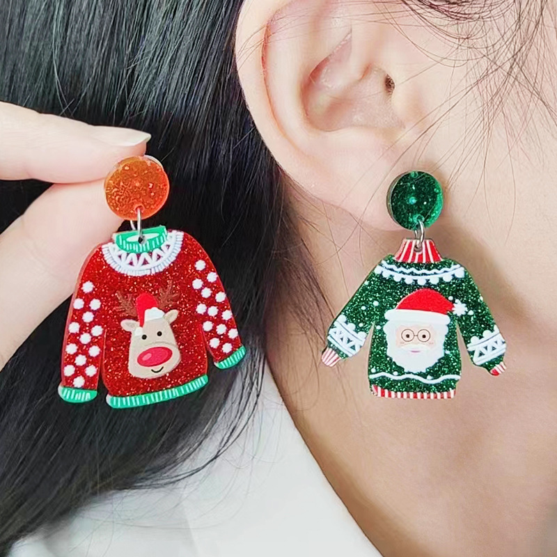 Christmas Elk Santa Claus Christmas Clothes Earrings Wholesalers