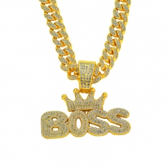 Men's Crown Letter BOSS Pendant Cuban Necklace Wholesaler