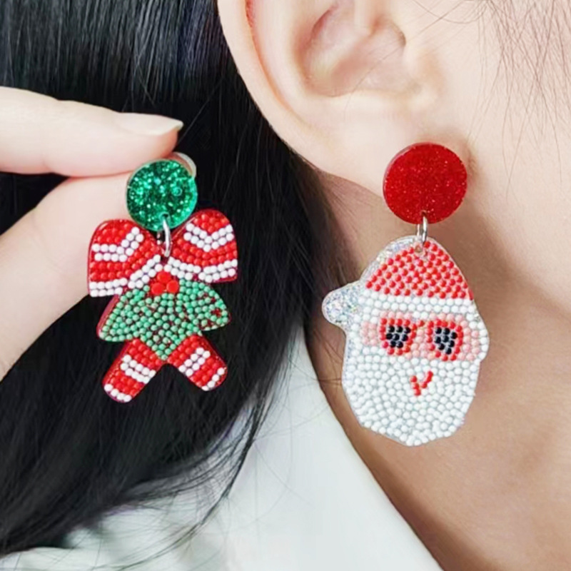 Christmas Santa Claus Christmas Stocking Elk Snowflake Earrings Wholesalers