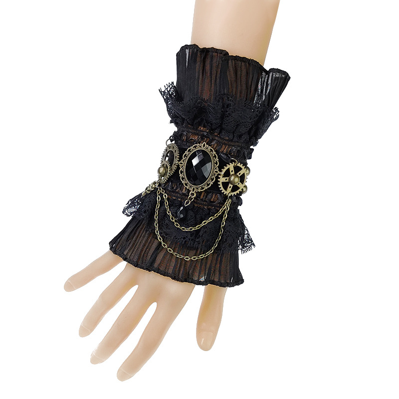 Pulsera De Encaje Con Volantes De Piedra Preciosa Negra Vintage Mayorista