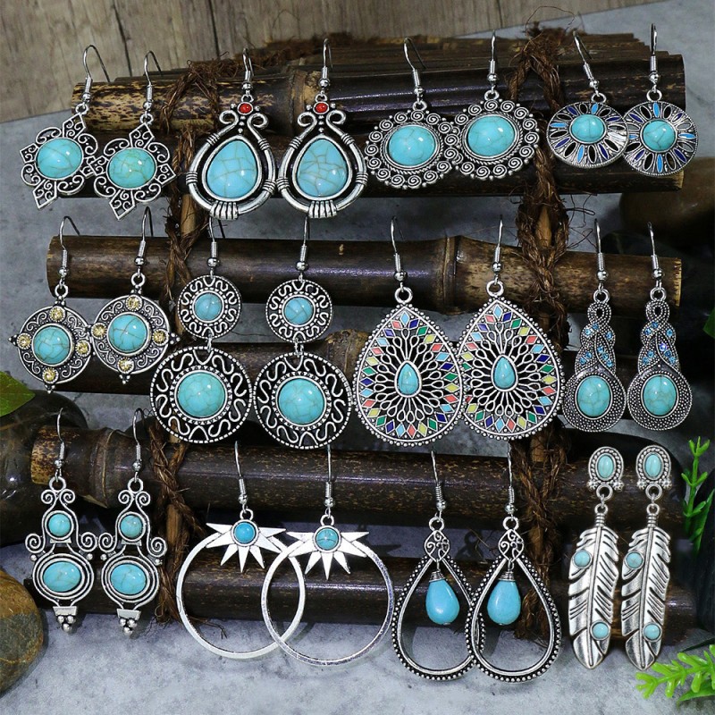 Turquoise Tassel Geometric Earrings Wholesalers