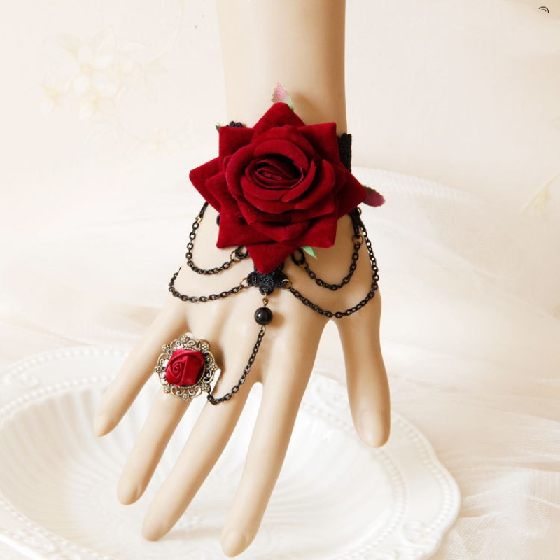 Lace Rose Tassel Bracelet With Opening Ring One-piece Wristband Bracelet Wholesaler