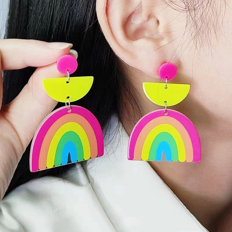 Rainbow Stitching Semi-circular Stud Earrings Wholesalers