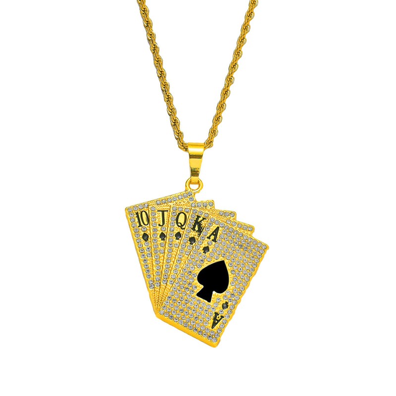 Full Diamond Playing Card Flush Pendant Titanium Steel Necklace Wholesalers