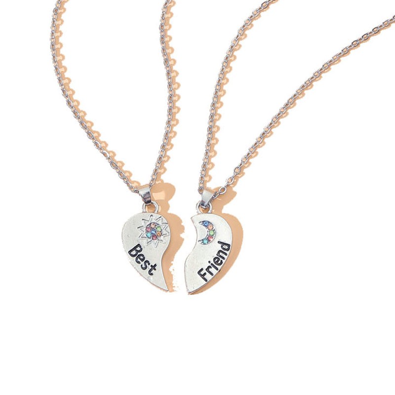 Heart-shaped Alloy Diamond Sun Moon Pendant Necklace Suit Wholesaler