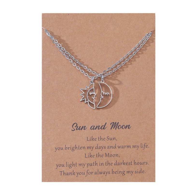 Stainless Steel Face Sun Moon Pendant Card Couple Necklace Suit Wholesaler