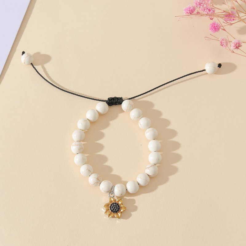 Colgante De Flor De Sol De Piedra Natural, Mayorista De Pulsera De Bendición De Temporada Escolar