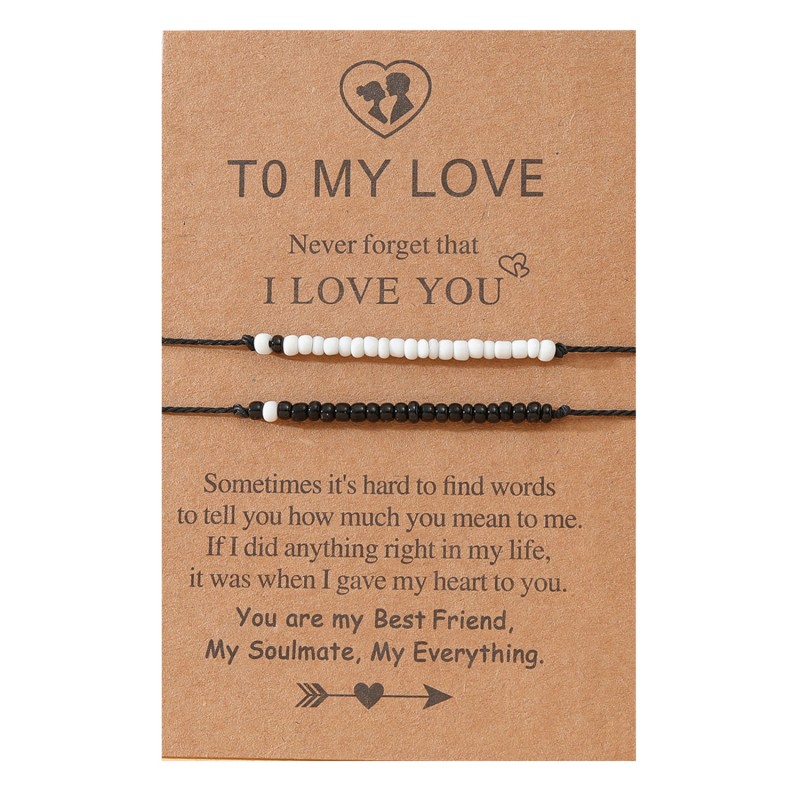 Black And White Rice Beads Woven Couple Bracelet Wholesalers