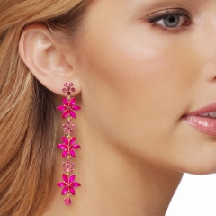 Flower Geometric Full Diamond Long Earrings Wholesalers
