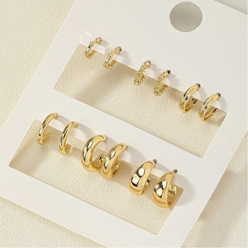 C- Shaped Twist Texture Ear Ring 6-piece Set Earrings Suit Wholesaler