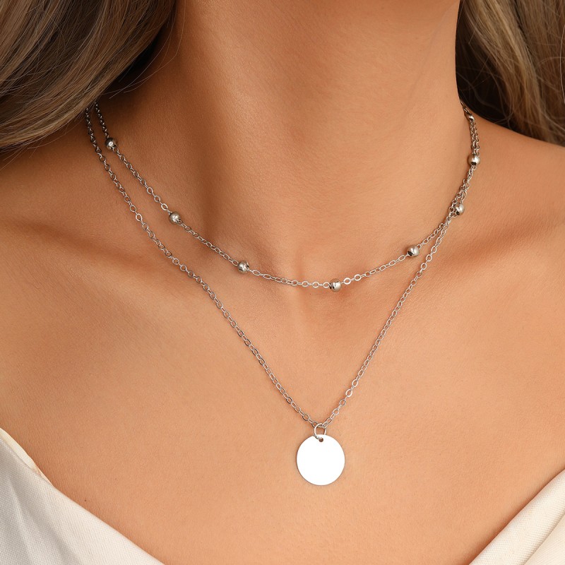 Round Pendant Double Layer Overlapping Necklace Wholesaler