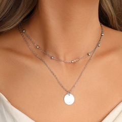 Round Pendant Double Layer Overlapping Necklace Wholesaler
