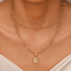 Multi-layer Stacked Hexagonal 26 English Letter Lady Pendant Clavicle Chain Wholesaler