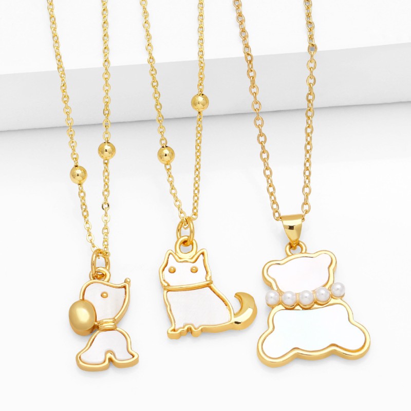 Copper Plated Real Gold Oil Drop Bear Animal Pendant Necklace Wholesaler