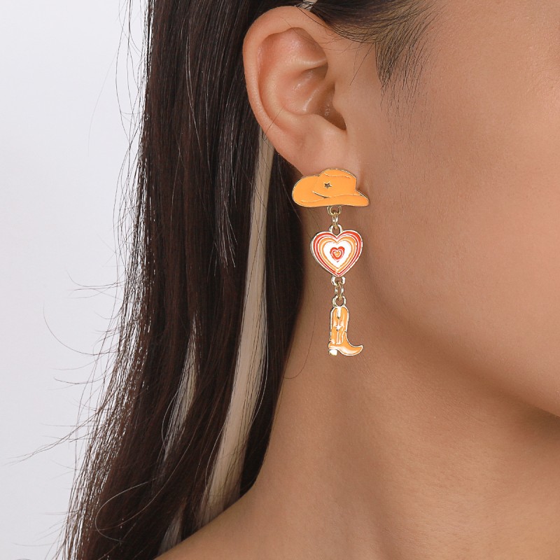 Heart-Shaped Denim Boots Oil Drop Multi-Layer Earrings Wholesaler