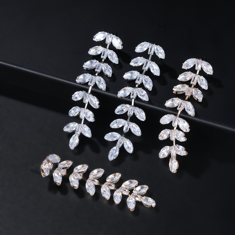 Copper Set Zircon Long Leaf Earrings Wholesalers