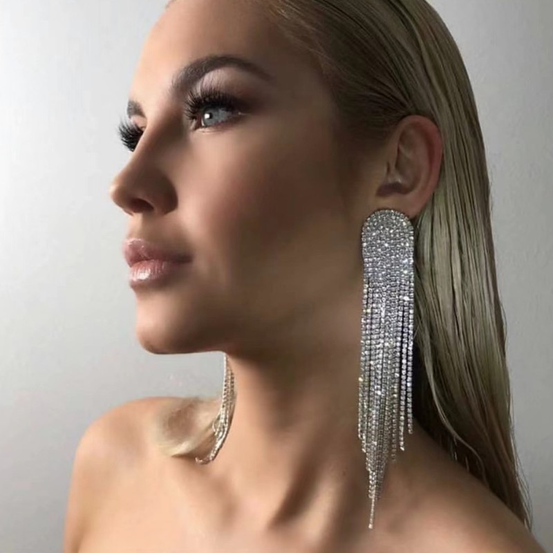 Geometric Full Diamond Long Tassel Earrings Wholesalers